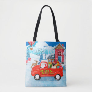 Pug Dog Christmas Delivery Truck Snow Tote Bag
