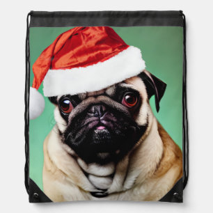 Pug Dog Christmas Drawstring Bag