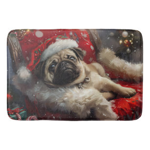 Pug Dog Christmas Festive Bath Mat