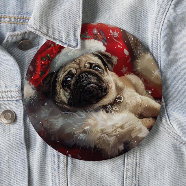 Pug Dog Christmas Festive Button (In Situ)