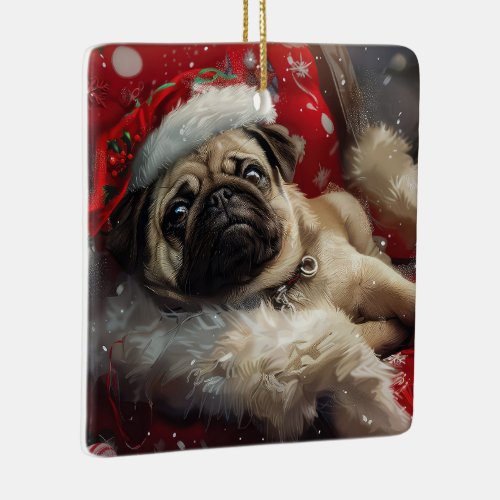 Pug Dog Christmas Festive Ceramic Ornament