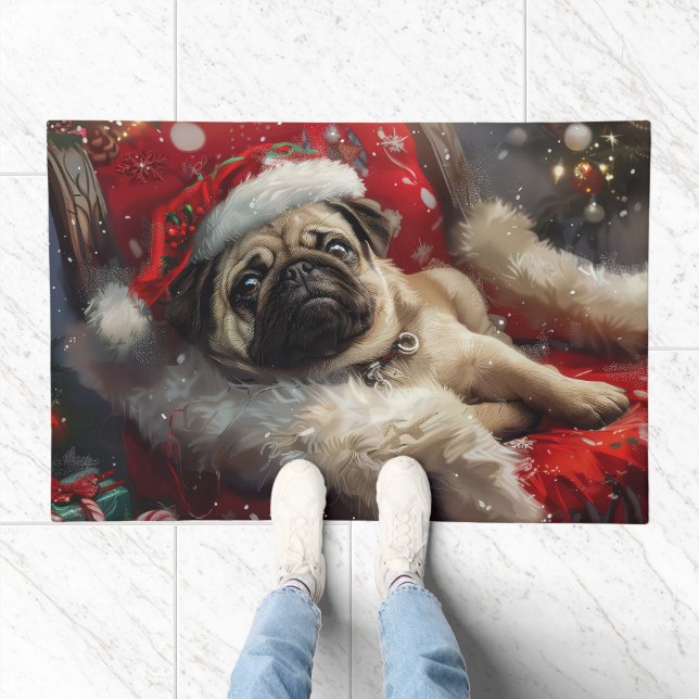 Pug Dog Christmas Festive Doormat (Indoor)