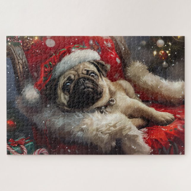 Pug Dog Christmas Festive Jigsaw Puzzle (Horizontal)