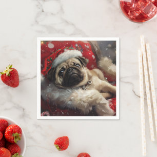 Pug Dog Christmas Festive Napkins