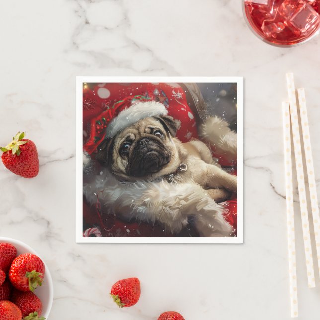 Pug Dog Christmas Festive Napkins (Insitu)