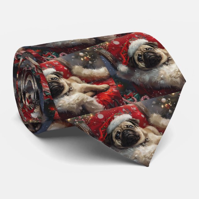 Pug Dog Christmas Festive Neck Tie (Rolled)