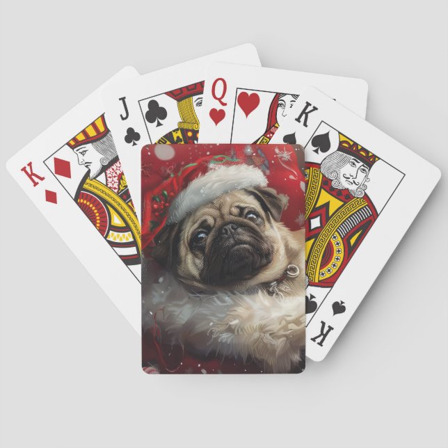 Pug Dog Christmas Festive Poker Cards (Back)