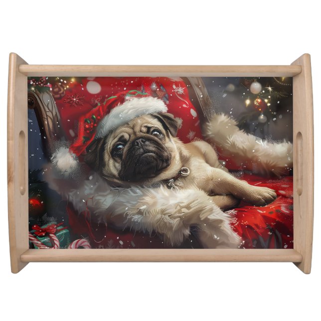 Pug Dog Christmas Festive Serving Tray (Front)