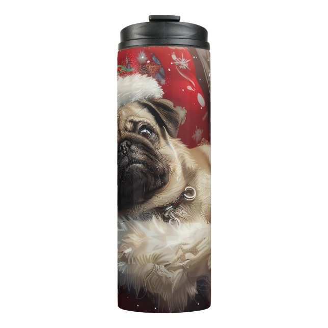 Pug Dog Christmas Festive Thermal Tumbler (Front)