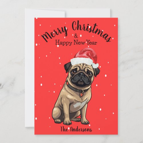 Pug Dog Christmas  Holiday Card