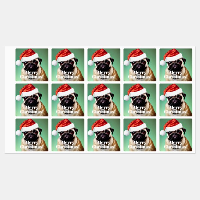 Pug Dog Christmas Label (Sheet)