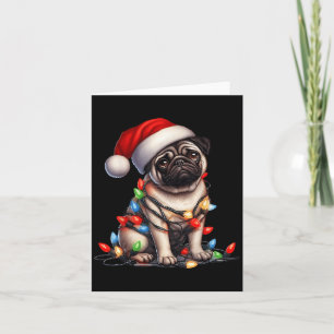 Pug Dog Christmas Lights Santa Hat Dog Lover  Card