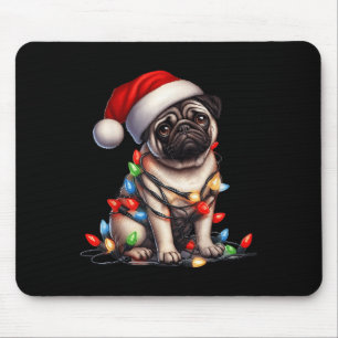 Pug Dog Christmas Lights Santa Hat Dog Lover Mouse Pad