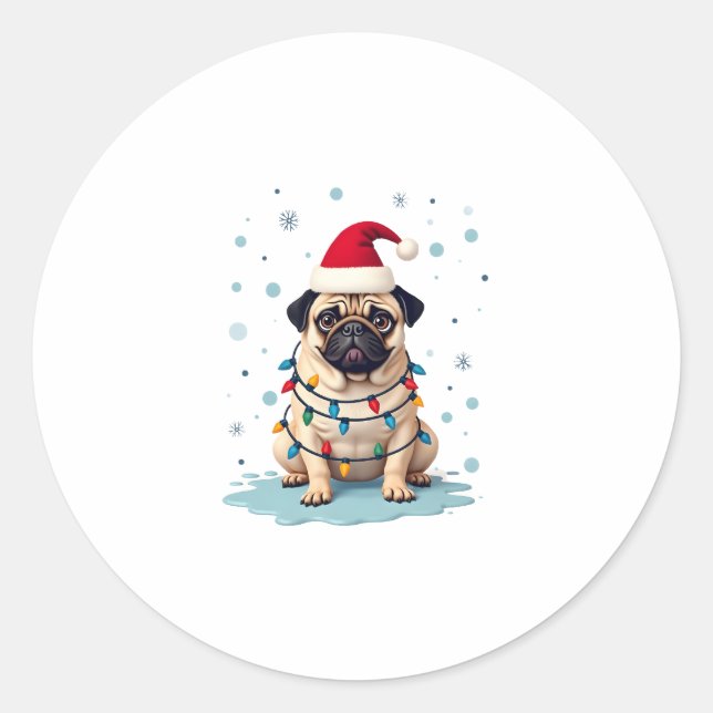 Pug Dog Christmas Men Women (3) Classic Round Sticker (Front)