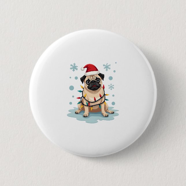 Pug Dog Christmas Men Women Button (Front)