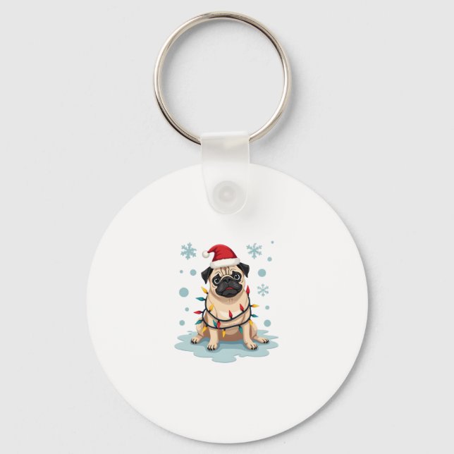 Pug Dog Christmas Men Women Keychain (Front)
