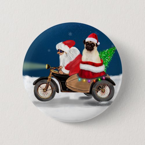 Pug Dog Christmas Santa Claus Button