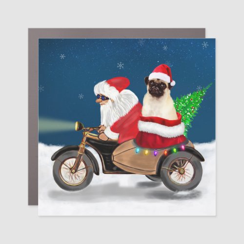 Pug Dog Christmas Santa Claus  Car Magnet