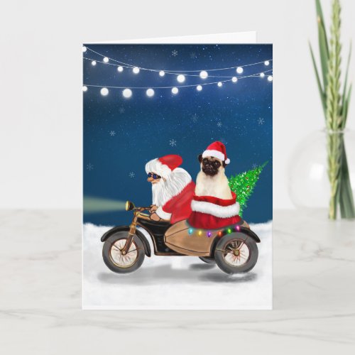 Pug Dog Christmas Santa Claus Card