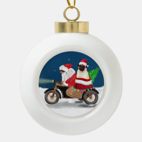 Pug Dog Christmas Santa Claus  Ceramic Ball Christmas Ornament