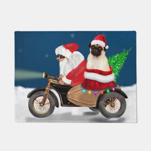 Pug Dog Christmas Santa Claus  Doormat