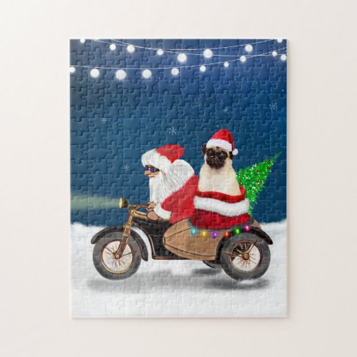 Pug Dog Christmas Santa Claus Jigsaw Puzzle