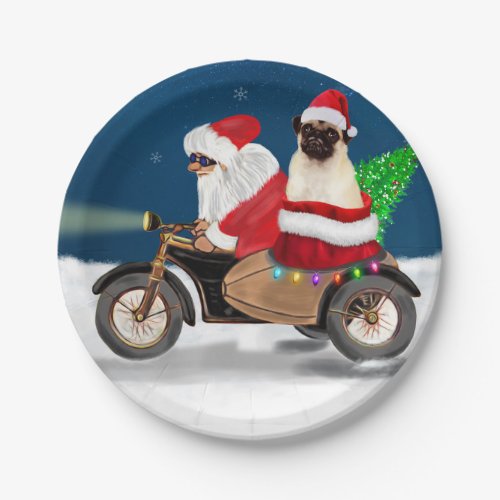 Pug Dog Christmas Santa Claus Paper Plates