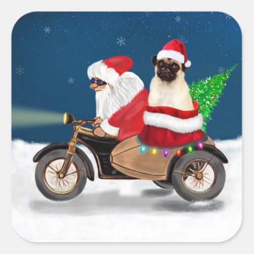 Pug Dog Christmas Santa Claus  Square Sticker