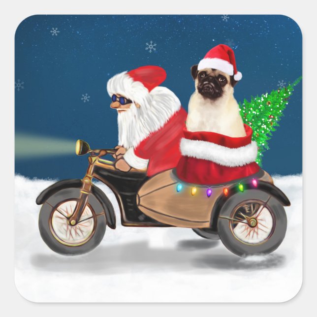 Pug Dog Christmas Santa Claus  Square Sticker (Front)