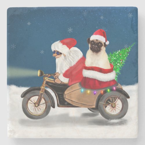 Pug Dog Christmas Santa Claus  Stone Coaster