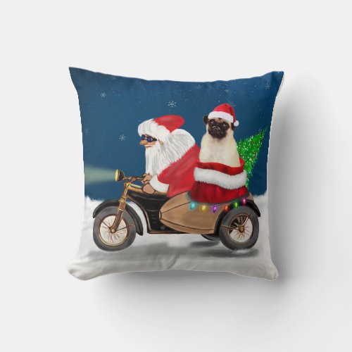 Pug Dog Christmas Santa Claus Throw Pillow