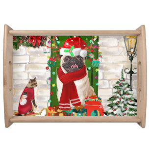 Pug Dog Christmas Serving Tray