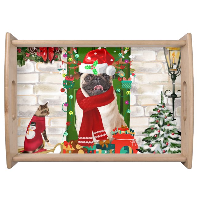 Pug Dog Christmas  Serving Tray (Front)