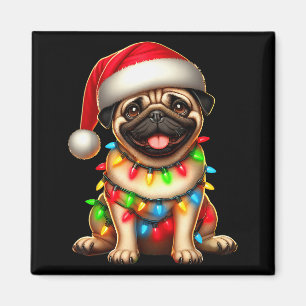 Pug Dog Christmas Tree Lights Santa Xmas Pajama Do Magnet