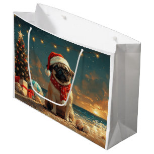 Pug Dog Christmas Vintage Beach Large Gift Bag