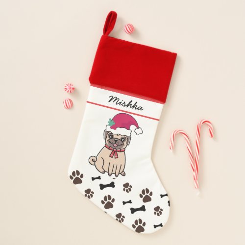 Pug Dog Christmas With Custom Dog Name Christmas Stocking