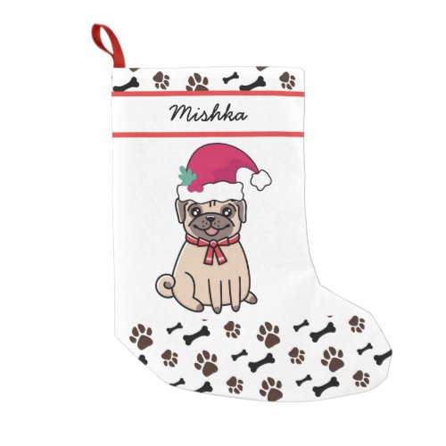 Pug Dog Christmas With Custom Dog Name Small Christmas Stocking