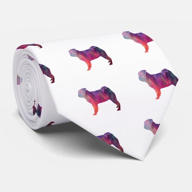 Pug Dog Colorful Geometric Pattern Silhouette Neck Tie (Rolled)