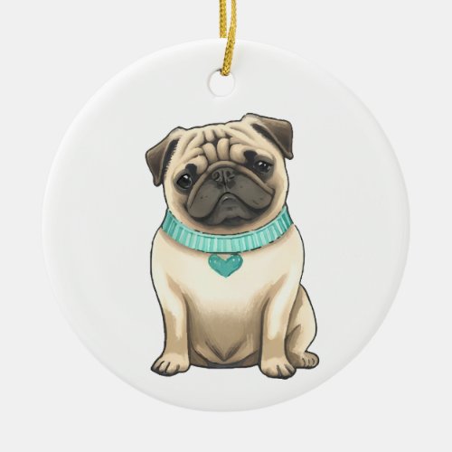 Pug dog cute illustration ceramic ornament