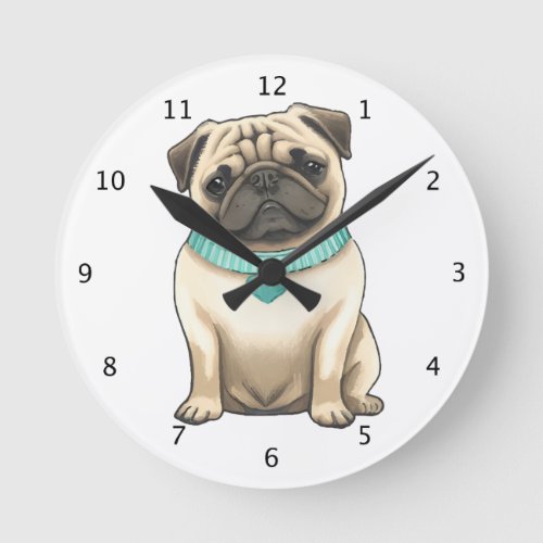 Pug dog cute illustration round clock