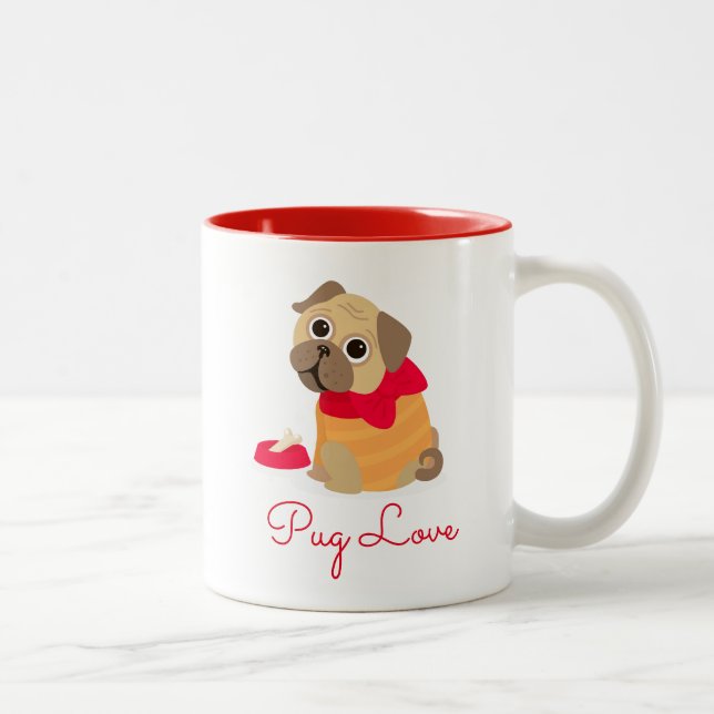 Pug dog Cute pug  animal lover Two-Tone Coffee Mug (Right)