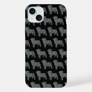 Pug Dog Cute Silhouette Grid Black iPhone 15 Plus Case