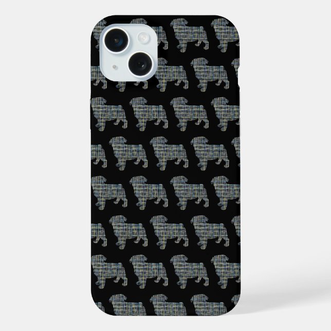 Pug Dog Cute Silhouette Grid Black iPhone Case (Back)