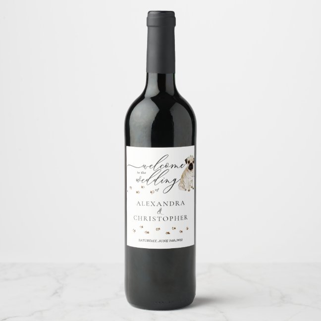 PUG Dog Cute wedding Wine Label