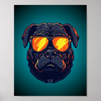 Pug Dog Cyberpunk Mecha Neon Sunglasses Poster
