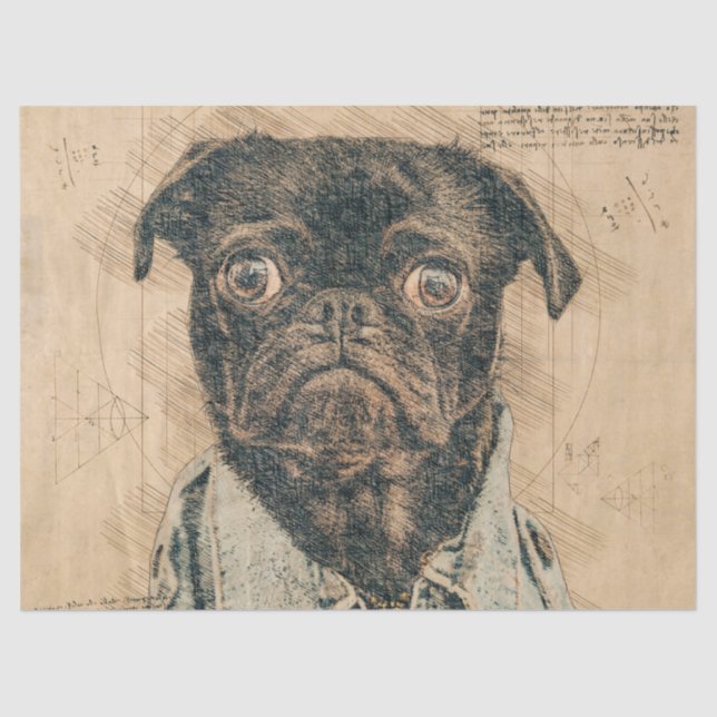 Pug Dog Decoupage Tissue Paper (Front)