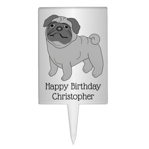 Pug Dog Design Personalised Birthday Cake Topper