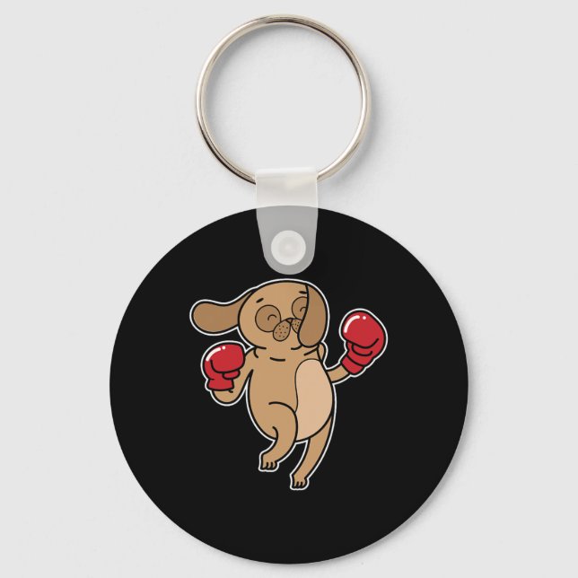 Pug Dog Does Boxing  Keychain (Front)