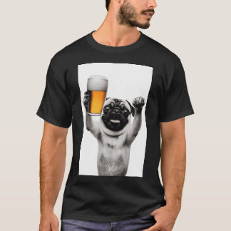 Pug Dog Drinking Beer, Funny Beer Humor T-Shirt