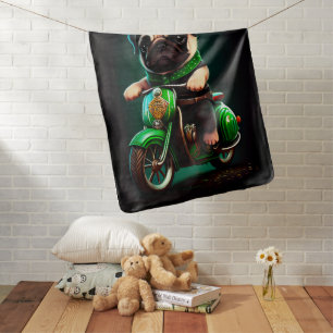 Pug Dog Driving Bike St. Patrick's Day Baby Blanket